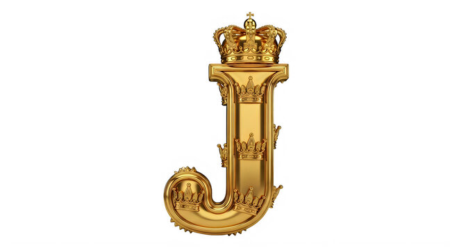 Golden letter 3D with crown capital and smooth decorative  isolated on transparent transparent background