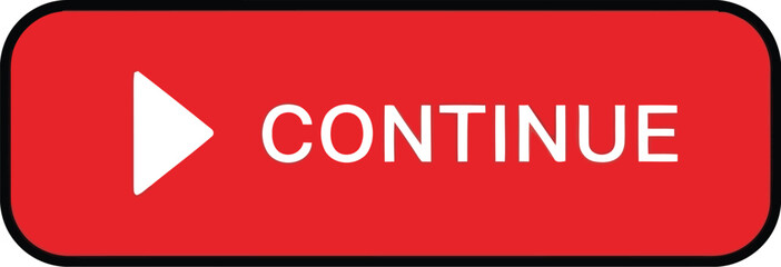 Fototapeta premium Red continue button with white play icon, web interface call to action isolated on transparent background