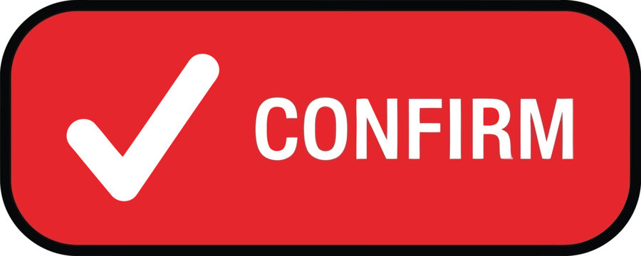 Red confirm button with white check mark icon isolated on transparent background, UI approval symbol