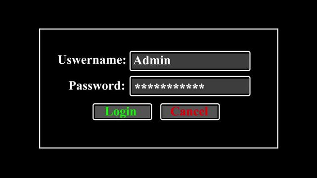 Login screen interface with username and password fields isolated on black background.