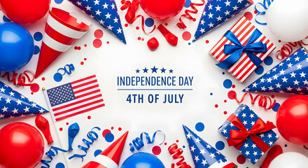 Obraz premium Colorful Independence Day Celebration with American Flags and Fireworks Background