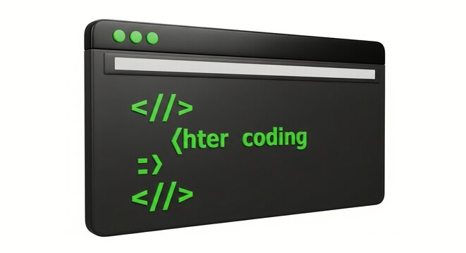 html coding on dark laptop screen with neon green brackets