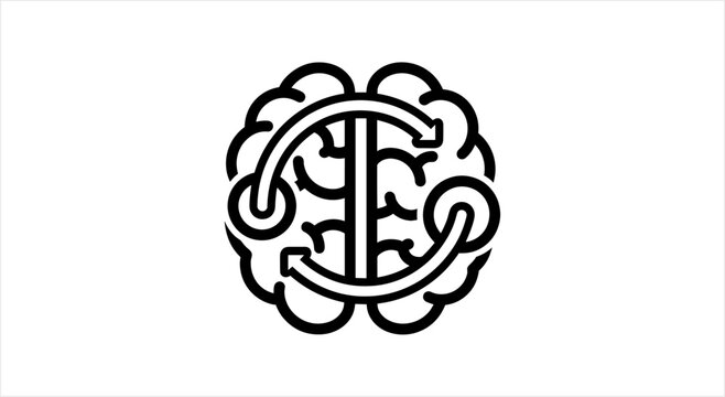 Abstract Brain Logo with Interconnected Lines and Arrows.