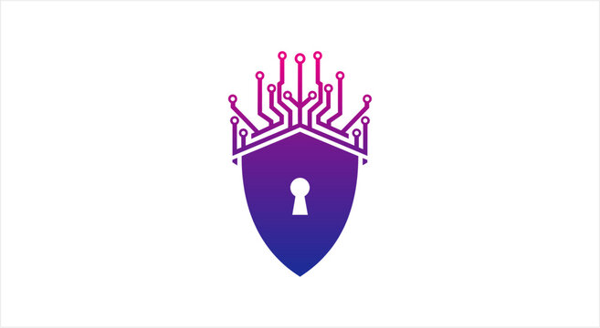 Digital Security Shield with Keyhole and Circuitry.