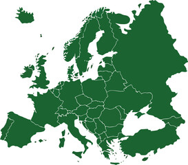 Fototapeta premium Detailed green silhouette map of europe with borders vector illustration