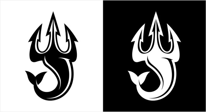 Mythical Trident Symbol with Aquatic Creature Silhouette.