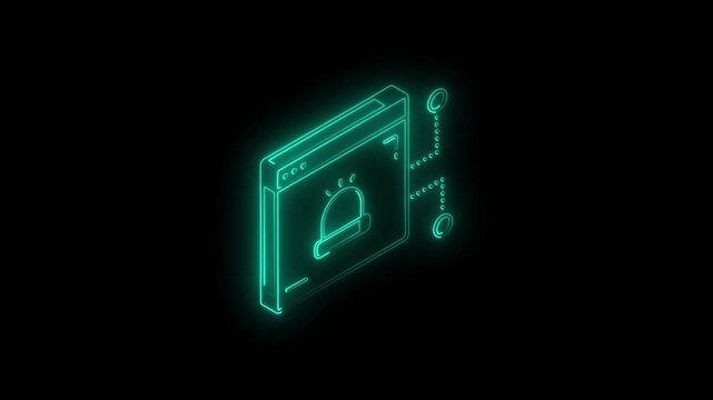 Isometric neon green icon of a browser window with a siren alert symbol, representing threat or system notification