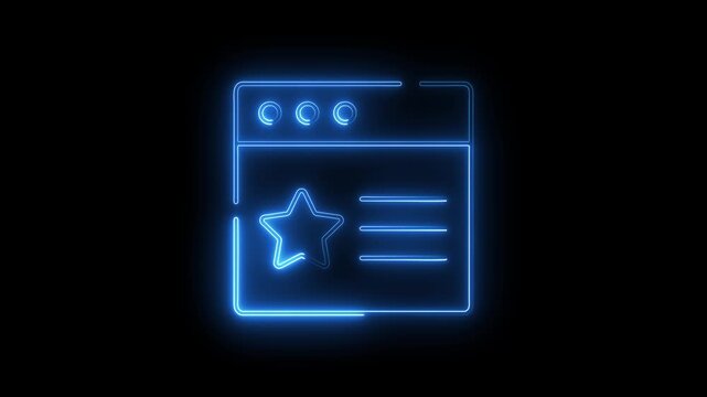 Neon glowing blue browser window icon with a star symbol representing a favorite or bookmarked
