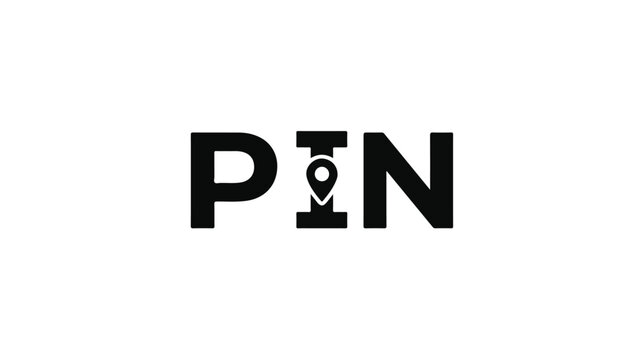 Minimalist typographic logo design featuring the word PIN with a location map marker icon integrated into the letter I.