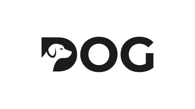 Minimalist typography logo design featuring the word DOG with a dog silhouette inside the letter D.