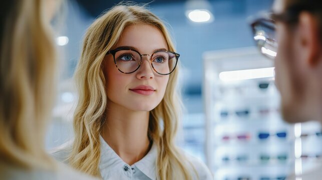 Optician Assisting Customer with Glasses Selection.