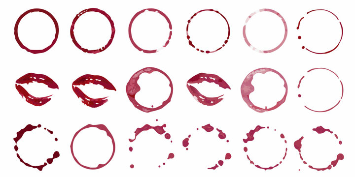 Collection Of Circular Wine Stain Marks On White Background