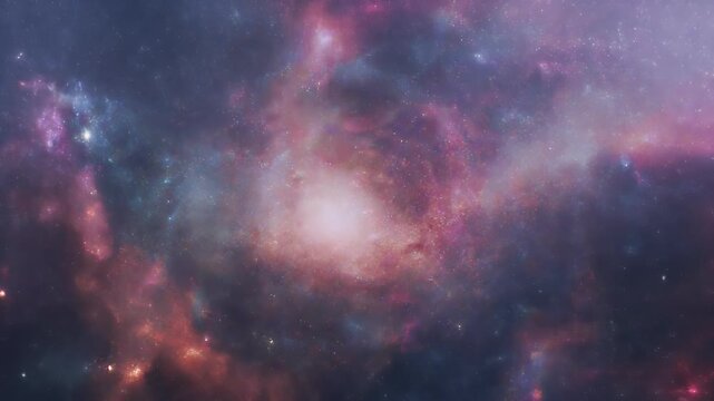 A breathtaking view of a colorful cosmic nebula with swirling gas and countless stars in deep space.