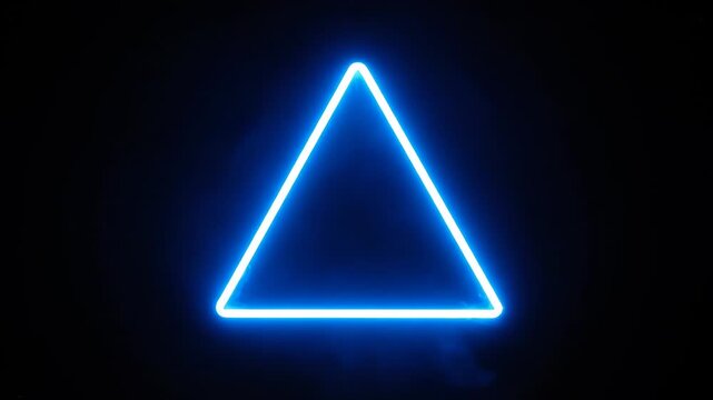 Glowing neon blue triangle on black background. Minimalist geometry