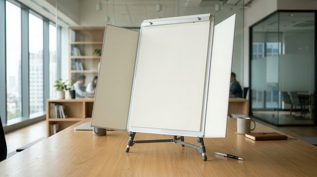 Portable white flip chart in modern office space