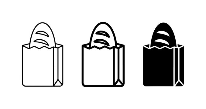 Bread Bag Icons, Bakery Shopping Vector Set, Fresh Loaf Grocery Paper Bag Graphics, Food Service Symbols