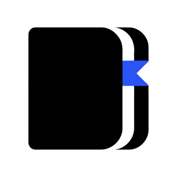 Black notebook with blue bookmark icon symbolizing organization and planning.