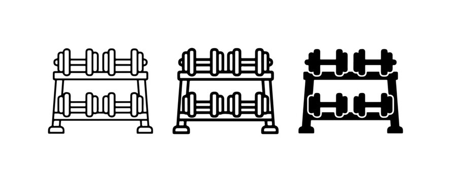 Dumbbell Rack Icons Set, Fitness Equipment Vector Graphics, Gym Workout Gear Illustrations, Strength Training Equipment, Exercise Weights