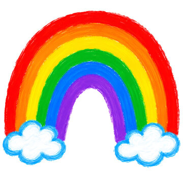 Crayon Rainbow Doodle with Cute Clouds