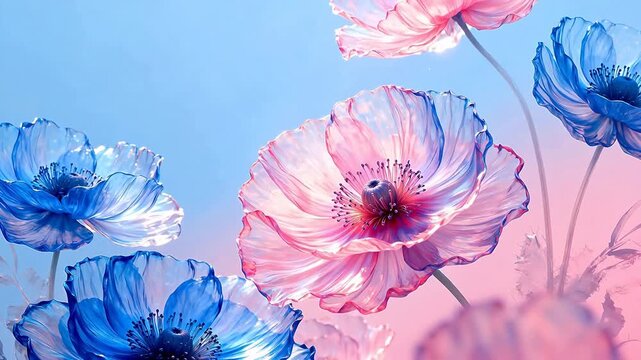 Colorful translucent flowers against gradient sky