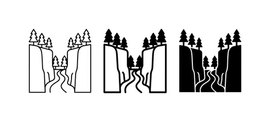 Canyon Landscape Icons, River Valley Vector Art, Nature Scene Graphics © Ahmed