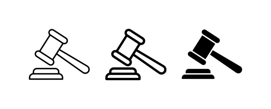 Gavel Icons Set, Law and Justice Symbol Collection, Auction Hammer Vector Graphics