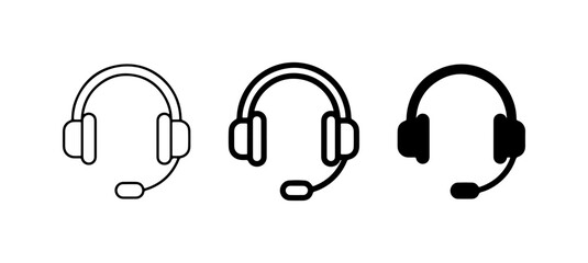 Headset Icons, Communication Symbols, Support Service Graphics, Audio Equipment © Md