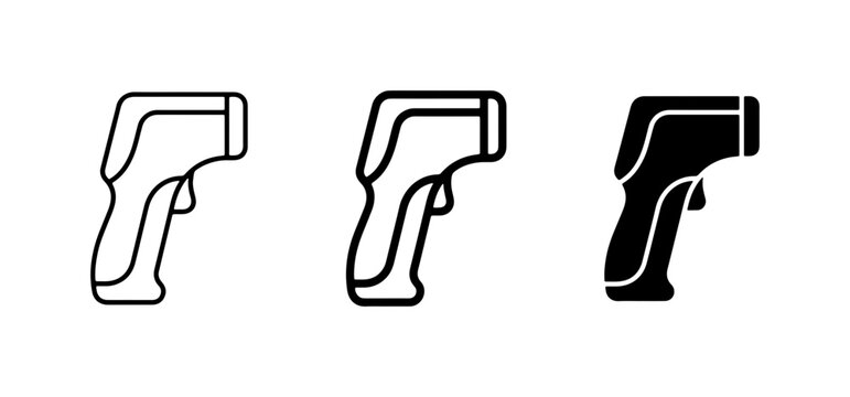 Infrared Thermometer Icons, Digital Temperature Gun Set, Medical Device Vector Graphics