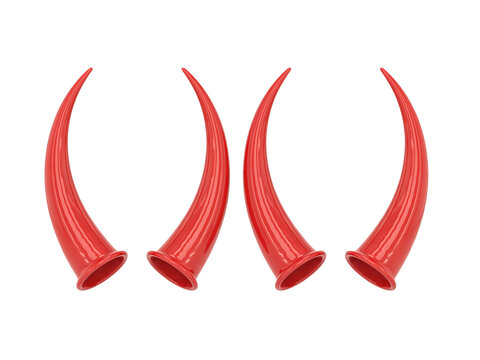 Four pointed red devil horns isolated on a transparent background