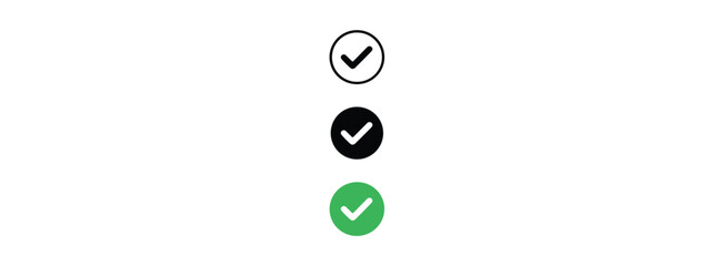 Vertical set of three check mark in black and green circles © Swapan
