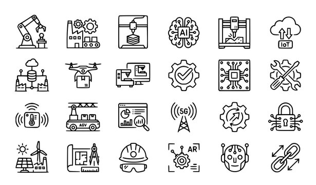 Industrial Automation and Robotics Icon Collection Vector