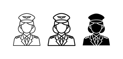 Pilot Icons, Aviation Uniform Vector Graphics, Airline Crew Silhouette Set © Sifat