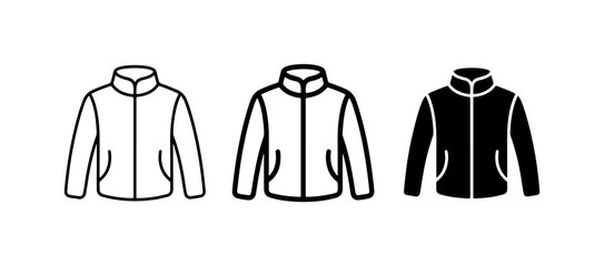 Jacket Icons Set: Outline, Filled Outline, Solid Black Vector Graphics for Fashion and Apparel © Juman