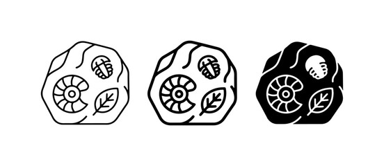Fossil Icons Set: Ammonite, Beetle, Leaf Imprints in Stone, Vector Graphics © Juman