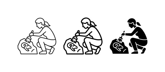 Obraz premium Archaeologist Excavating Fossil, Digging Ancient Artifacts, Paleontology Discovery Icons