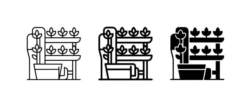 Vertical Farming Icons, Hydroponic System Graphics, Urban Agriculture Vector Set