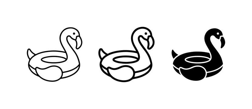 Flamingo Float Icons, Summer Pool Fun, Beach Party Vector Graphics