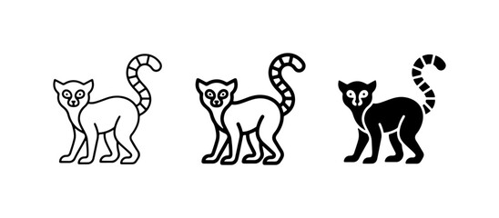 Lemur Icons, Outline and Silhouette Vector Graphics, Cute Primate Illustrations © Nime