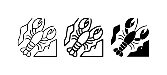 Fototapeta premium Lobster Icons Set: Outline, Line Art, and Solid Black Vector Graphics for Seafood and Marine Themes