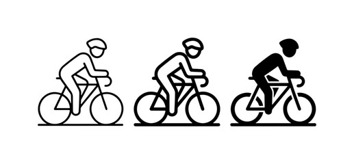Obraz premium Cyclist Icons: Three Styles of Bicycle Riders, Line Art and Silhouette, Vector Graphics