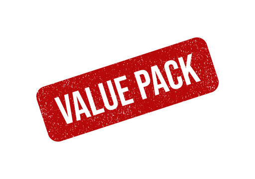 Red grunge value pack rubber stamp icon with textured lettering