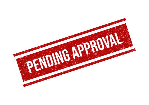 Red pending approval rubber stamp impression with a textured grunge look