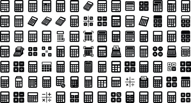 Calculator silhouette icon set for math financial accounting business budget calculation and office school education vector
