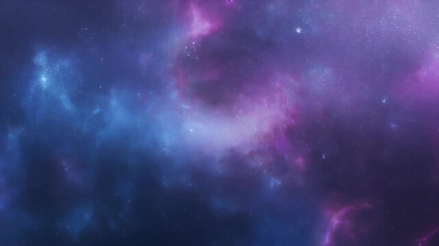 Vibrant cosmic nebula with swirling blue and purple gas clouds and distant stars, creating a breathtaking celestial landscape.