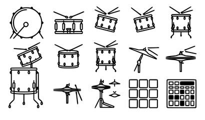 Drum kit icons set with cymbals hi hats and percussion symbols © Md