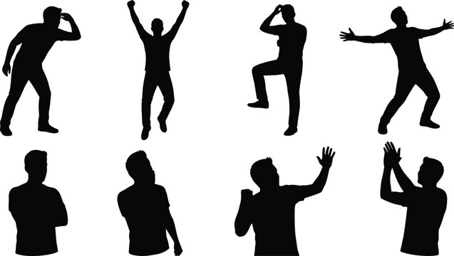 Silhouettes of People in Expressive Gestures and Dynamic Body Language Poses