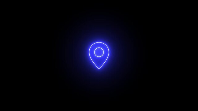 NEON map pin location icon animation on black background loop gps navigation app