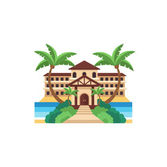 Obraz premium Large hotel building with brown roof.