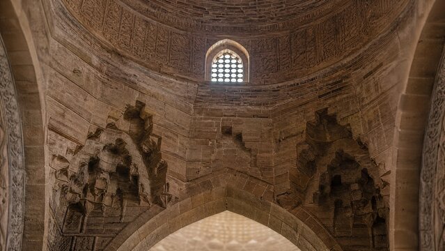 squinch. A stone squinch arch supporting a dome inside an ancient mosque. event programs, museum guides, designed for cultural heritage projects and event programs, preserves heritage.