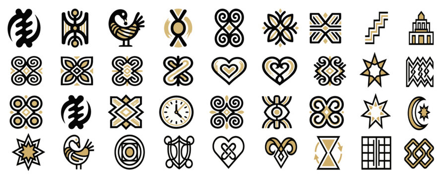 African Tribal Geometric Symbols Collection with Ethnic Icons and Cultural Vector Elements